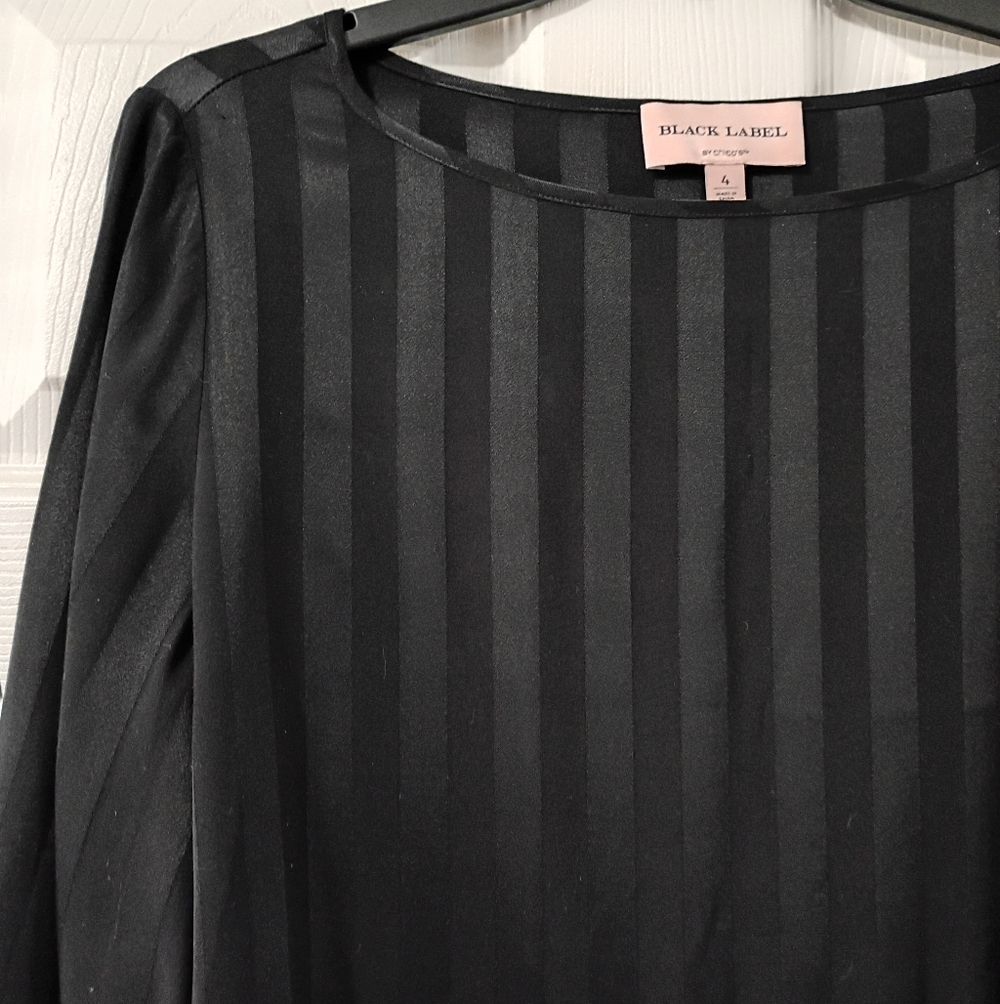 Chico's Black Satin-Stripe Boatneck Blouse - Picture 3 of 8